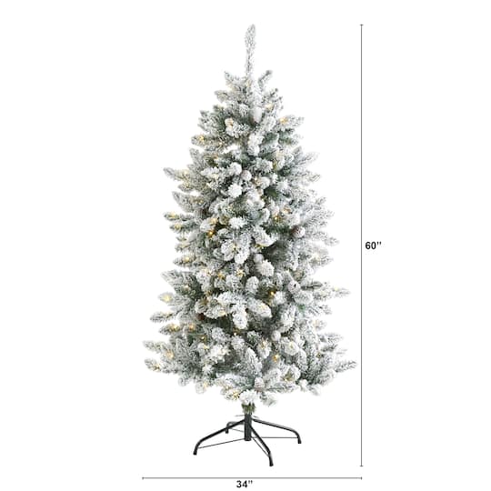 5ft. Pre-Lit Flocked Livingston Fir Pinecones Artificial Christmas Tree with Clear Warm LED Lights